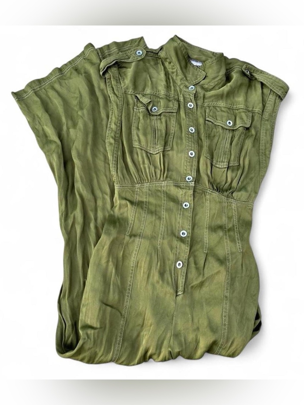 Anthropologie Olive Green Utility Button-Down Jumpsuit
